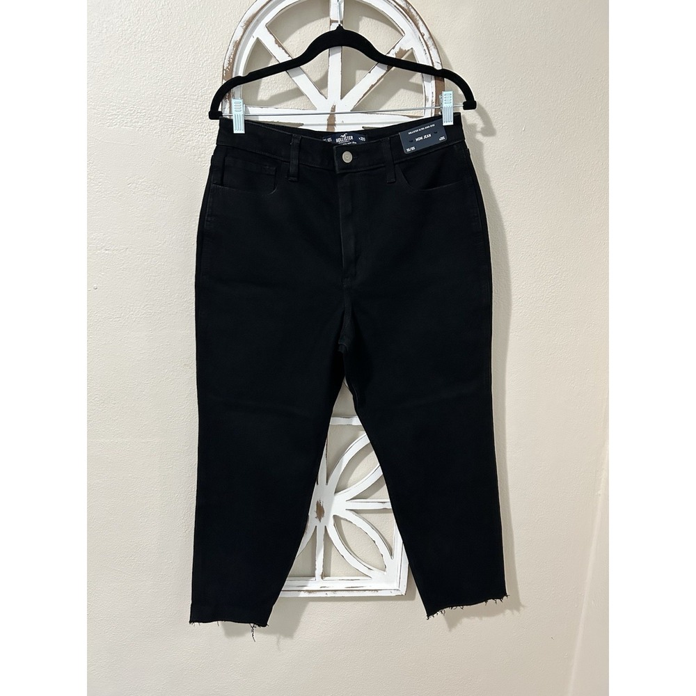 Hollister Ultra High Rise Mom Jeans Black Size 10/11s Waist 30 Raw Hem NWT *J269